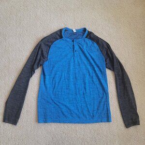 Lululemon Men’s Large Blue Gray Raglan Long Sleeve Vent Tech Henley Shirt
